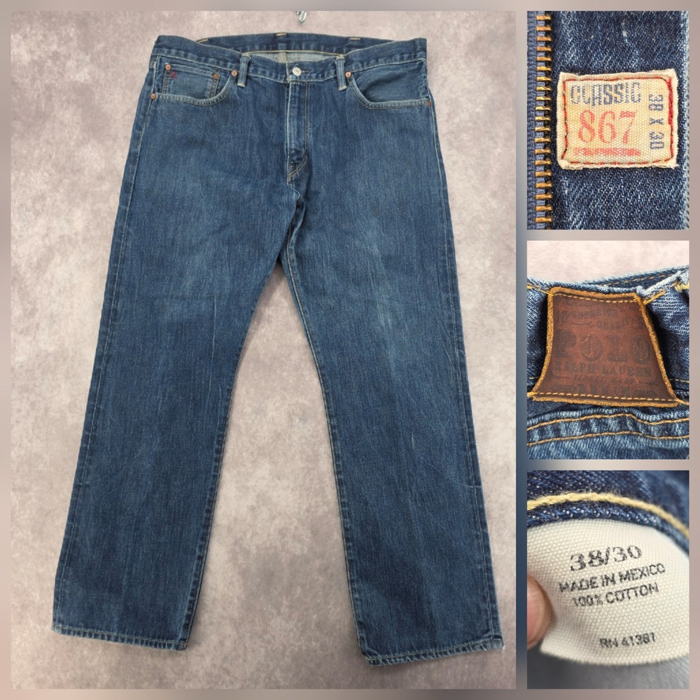 Polo Ralph Lauren 867 Jeans Mens 38x30 Straight Leg Blue Medium Wash Fits 40x31